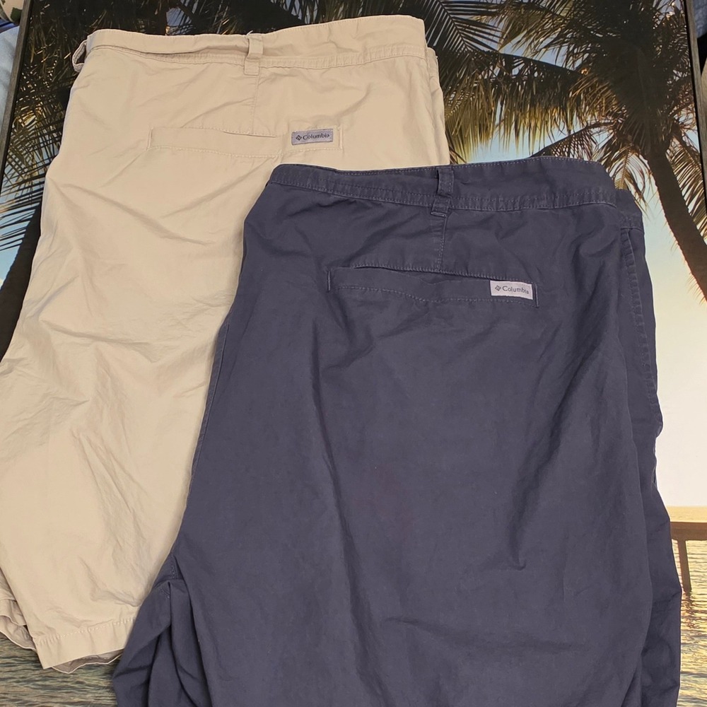 Columbia Mens Washed Out Shorts Bundle 50W Tan Navy Blue Cotton AS4471 2 Pack